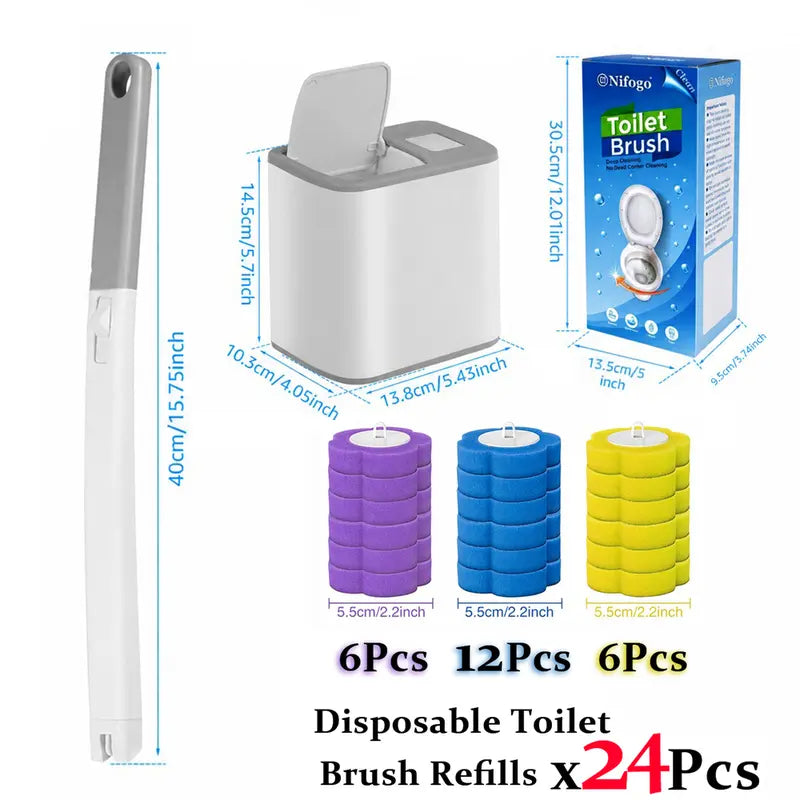 Disposable Toilet Brush Wall-Mount Space-Saving, Universal Fit Caddy Set with 24 Replaceable Heads for Hygienic Household Bathroom Urinal Basin Sink Bathtub Drain Cleaning Wand