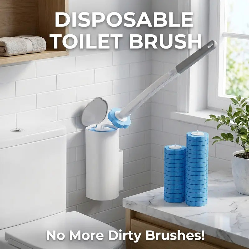 All-in-1 Plastic Toilet Brush & Plunger Set for Apartment Users, No-Drill Wall-Mount Space-Saving Bowl Cleaner with 6 Refill Heads, 360° Dead Corner Deep Cleaning Bathroom Tool
