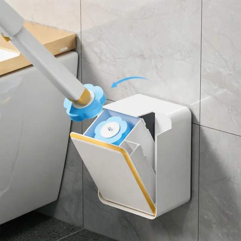 Disposable Toilet Scrubber Wand - Plastic Bathroom Cleaning Tool, Disposable Toilet Cleaning System with Flower-Shaped Sponge Heads, Built-In Solution, Long Handle for Hard-To-Reach Areas & Deep Clean