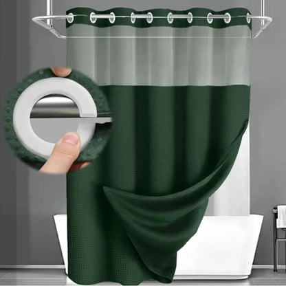 No Hook Washable Waffle Weave Shower Curtain with Snap in Liner -Waterproof Double Layer Shower Curtain With WashableInner Liner,  72 x75 Inch Showercurtain