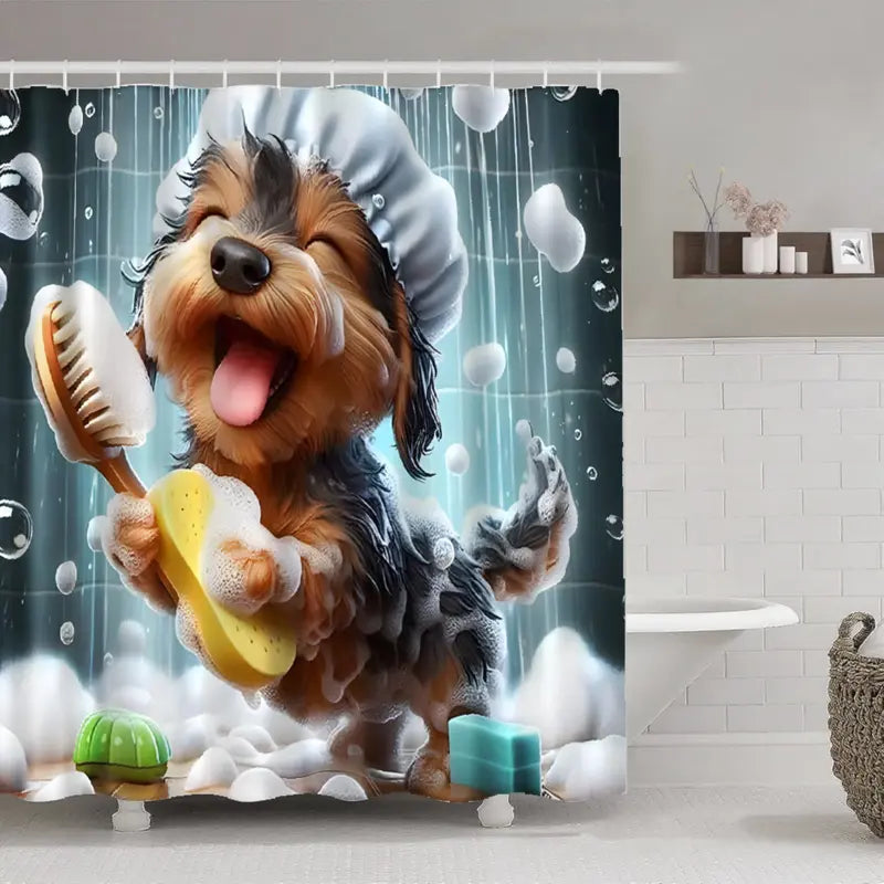 [Back to School] Animal Print Decorative Shower Curtain - Puppy Design, Industrial Bathroom Partition, Gift for Home Decor, Fits Straight-Curved Rods