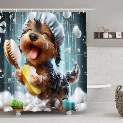 [Back to School] Animal Print Decorative Shower Curtain - Puppy Design, Industrial Bathroom Partition, Gift for Home Decor, Fits Straight-Curved Rods