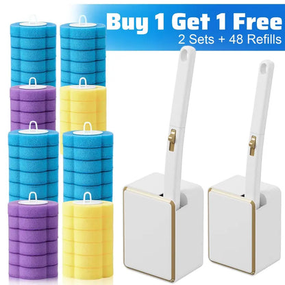 Nifogo Disposable Toilet Brush Set with Wall-Mount Holder, Includes 24 Refills, Triple-Layer Anti-Fouling Sponge, Fragrance Neutralizer, 360° Rotatable Deep Cleaning Tool for Bathrooms, Hassle-Free Drain Scrubbing