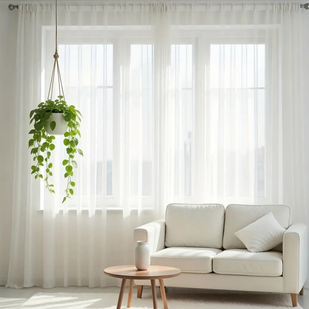 2pcs Solid Sheer Curtain, 2pcs Solid Rod Pocket Top Draperies For Living Room & Bedroom, Window Treatment For Bedroom Living Room Decor