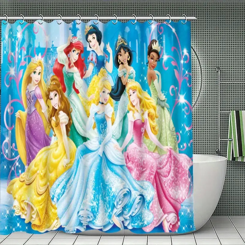 Disney Classic Princess Collection Colorful Character Shower Curtain - Sparkling Castle Backdrop Design with Beloved Princesses, Colorful Character Shower Curtains
