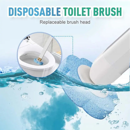 Wall-Mount ABS Plastic Disposable Toilet Brush & Plunger Kit Set - Long-Reach Handle Toilet Brush Cleaner, Self-Cleaning Rotatable, Plush Pads, No Pre-Rinse, No Mess, No Odor for Bathroom Hygiene Convenience