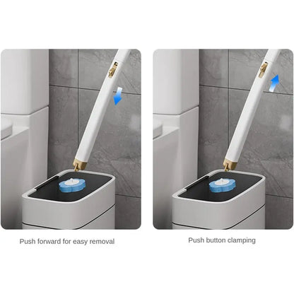 Wall-Mounted ABS Plastic Toilet Wand Disposable Cleaning Kit - Bathroom Cleaning Tool, Daily 17in Long Handle Lightweight Toilet Brush & Plungers, Ergonomic Handle, Soft Sponge Scrub, 1+18 Replaceable Heads, Space-Saving Storage Box for Small Bathrooms