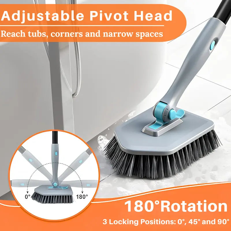 56-in Detachable EVA+Metal Pole Multifunctional Shower Scrubber Brush Set for Bathroom Owners, Removable Washable Adjustable Toilet Pad, Less Bending/Kneel, Cleans Bathtub Tile Grout Wall Floor, Wipes Glass Mirror Door Kitchen Surfaces