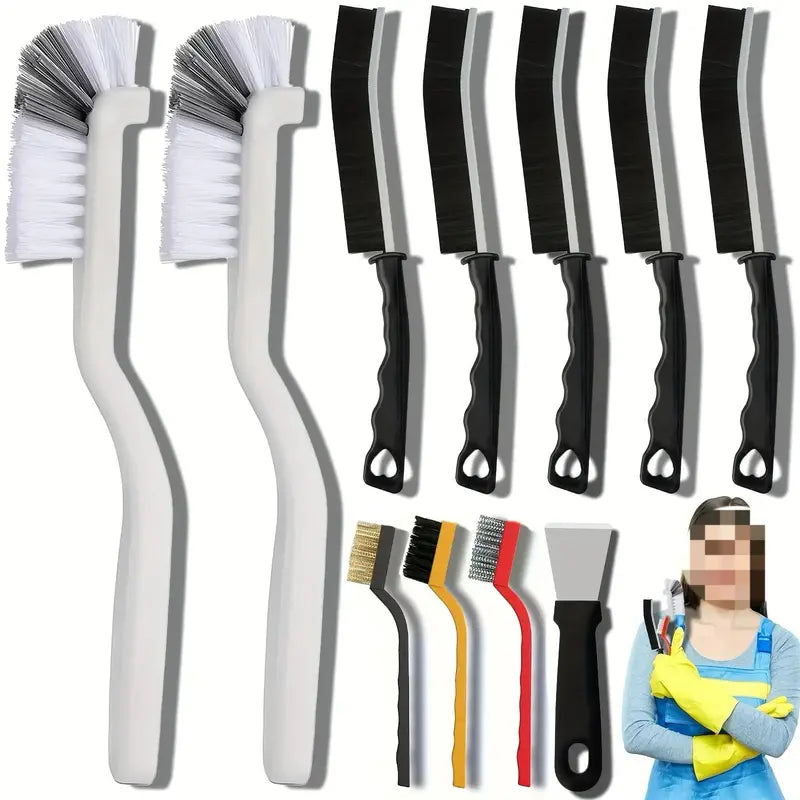 11pcs Reusable Polypropylene Home Care Cleaning Set Kit, Multifunctional Gap Scrubber with Toilet Squeegee for Kitchen, Bathroom Use