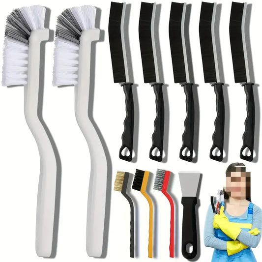 11pcs Reusable Polypropylene Home Care Cleaning Set Kit, Multifunctional Gap Scrubber with Toilet Squeegee for Kitchen, Bathroom Use