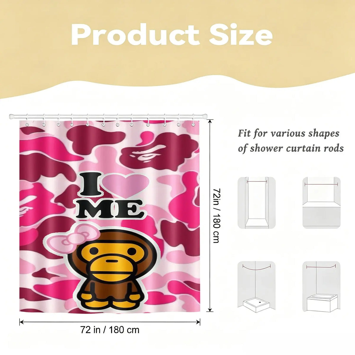 Camo Monkey Pattern Shower Curtain, Digital Print Waterproof  Shower Curtain, Easy Install Hooks Included, Trendy Streetwear Themed Bathroom Decor, Machine Washable