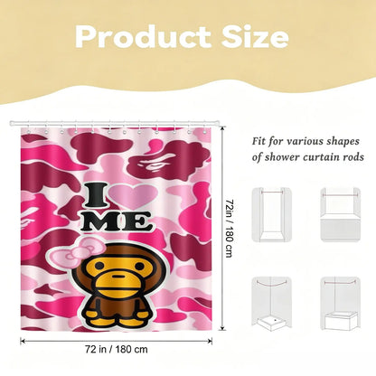Camo Monkey Pattern Shower Curtain, Digital Print Waterproof  Shower Curtain, Easy Install Hooks Included, Trendy Streetwear Themed Bathroom Decor, Machine Washable