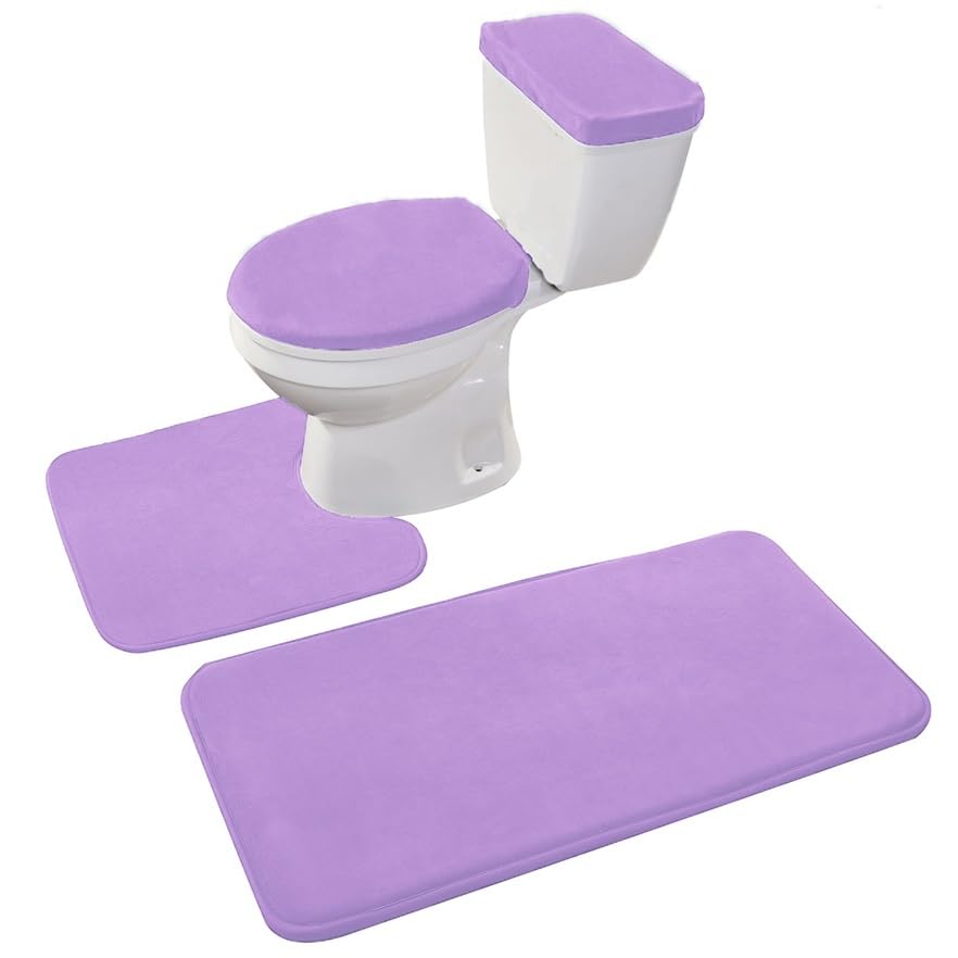 Madeals Bathroom Rug Set 4 Piece with Toilet Lid Cover and Tank Cover Black