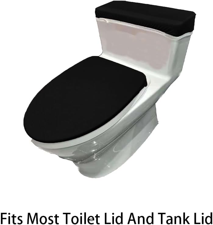 Madeals Bathroom Rug Set 4 Piece with Toilet Lid Cover and Tank Cover Black