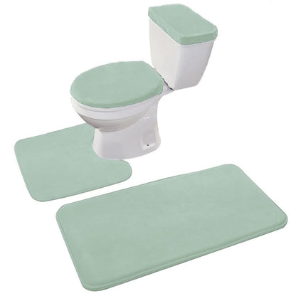 Madeals Bathroom Rug Set 4 Piece with Toilet Lid Cover and Tank Cover Black