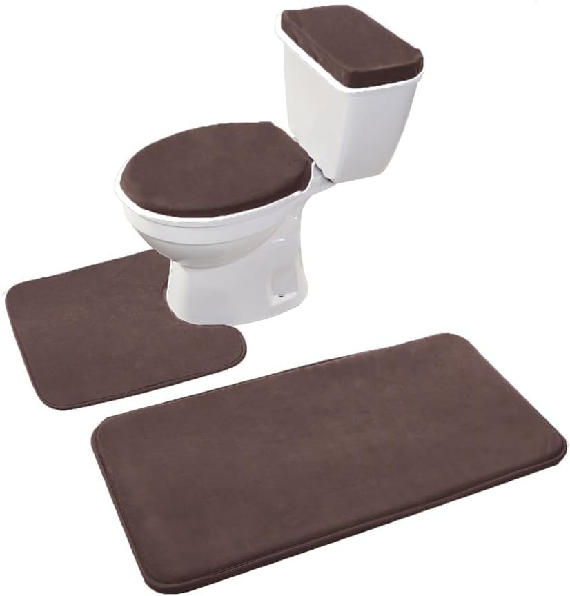 Madeals Bathroom Rug Set 4 Piece with Toilet Lid Cover and Tank Cover Black