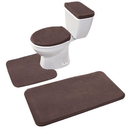 Madeals Bathroom Rug Set 4 Piece with Toilet Lid Cover and Tank Cover Black