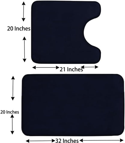 Madeals Bathroom Rug Set 4 Piece with Toilet Lid Cover and Tank Cover Black