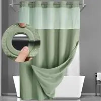 72"x75" Black Straight Waffle Weave Hookless Snap Double Layer Hotel Shower Curtain Set with Snap-in Fabric Liner, Sheer Window, Non-Slip, Waterproof, Adjustable, Water Draining for Modern Bathrooms