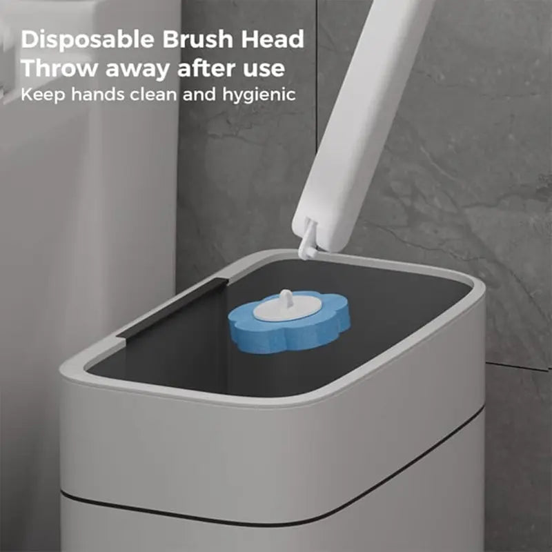 3-in-1 Disposable Plastic Long Handle Toilet Cleaner Brush & Wall Mount Bathroom Organizer Set with Adhesive Tape - 18/36 Refill Heads Starter Kits, 99.9% Germ & Virus Killing, Space-Saving Deep Clean Wand Caddy for Bathroom