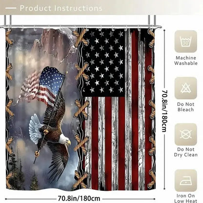 1/4pcs American Flag Pattern Bathroom Decor Set, Including Shower Curtain & Toilet U-shape Mat & Bathroom Mat & Toilet Lid Cover, Bathroom Decor And Accessories