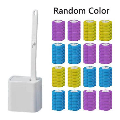 Wall-Mount ABS Plastic Disposable Toilet Brush & Plunger Kit Set - Long-Reach Handle Toilet Brush Cleaner, Self-Cleaning Rotatable, Plush Pads, No Pre-Rinse, No Mess, No Odor for Bathroom Hygiene Convenience