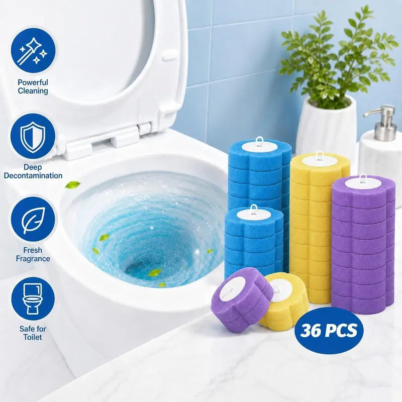 Nifogo Disposable Toilet Scrubber Brush Set, Includes 24 Refills, Triple-Layer Sponge Cleaner Wand, Fragrance Neutralizer, Plastic Wall-Mount Holder, Multi-Surface Tool for Daily Bathrooms Toilet Bowl Cleaning