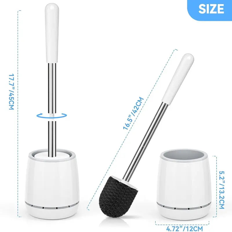Toilet Brush & Holder, Stainless Steel Handle, Space Saving for Storage, Deep Cleaning, Drip-Proof, Easy to Assemble, Nylon Bristles, White & Grey
