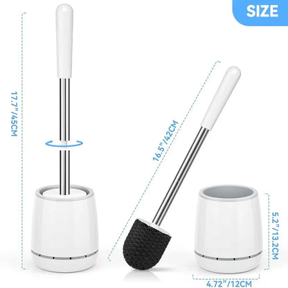 Toilet Brush & Holder, Stainless Steel Handle, Space Saving for Storage, Deep Cleaning, Drip-Proof, Easy to Assemble, Nylon Bristles, White & Grey