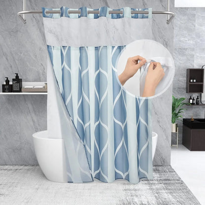 Double-Layer Waterproof Printed Machine Washable Shower Curtain, 1-Count Modern Geometric Bathroom Curtain with Removable Inner Lining, Shower Curtain Liner, Bathroom Decor Supplies, Home Goods, Bathroom Curtains Shower