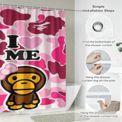Camo Monkey Pattern Shower Curtain, Digital Print Waterproof  Shower Curtain, Easy Install Hooks Included, Trendy Streetwear Themed Bathroom Decor, Machine Washable