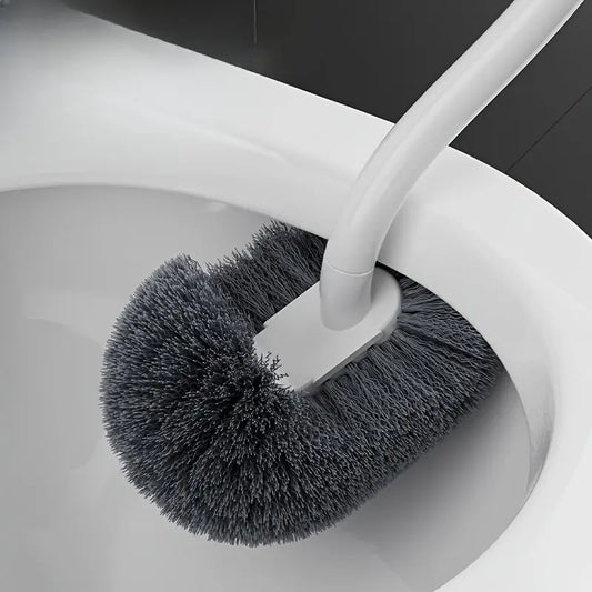 Ergonomic Long Handle ABS Plastic Toilet Brush with C-Type Head & Compact Holder - Toilet Wand, Bathroom Accessory for Deep Clean, Corner Reach, Bacteria Removal, Hygienic Lightweight Portable Durable Cleaner for Home, Showers, Less Strain