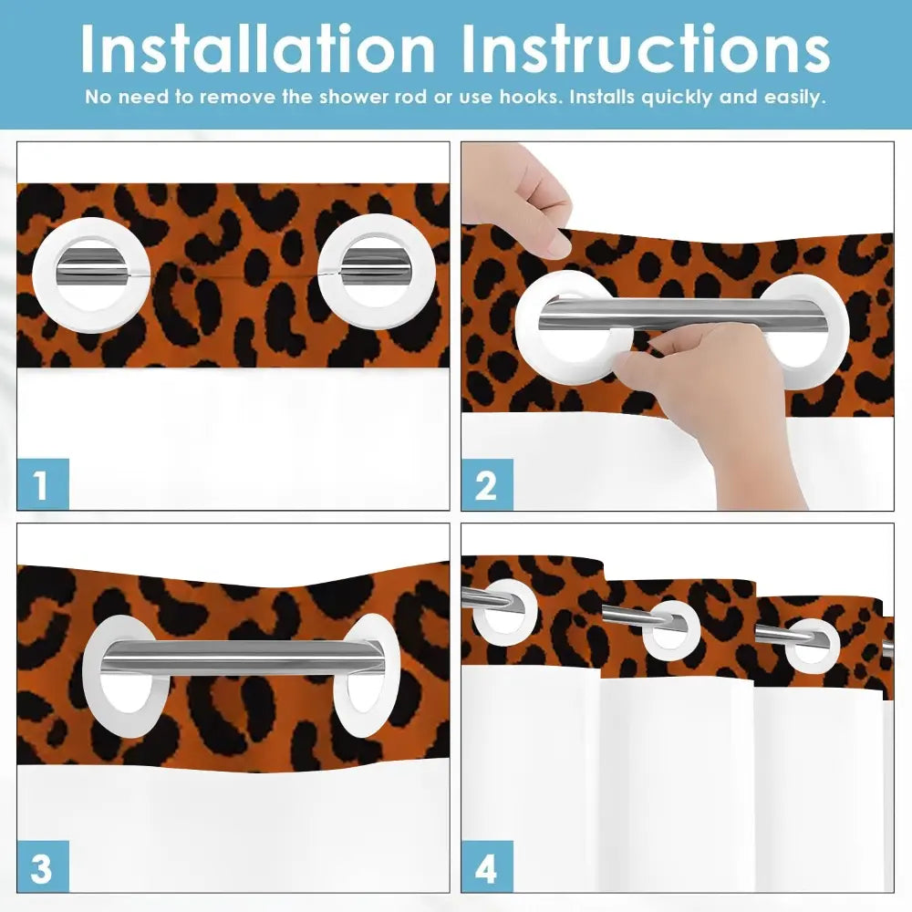 1pc hookless Bathroom Shower Curtain with buckle lining, orange background with black leopard print design, 2D flat printing, fabric waterproof lining, see-through double-layer Decorative Shower Curtain, 71 x 74 inches, modern home draping curtain.