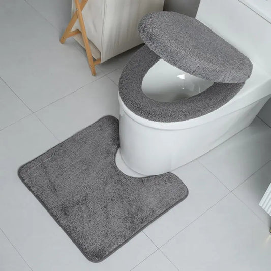 Household 3-Piece Toilet Seat Cover Set - Cushion, Lid Cover, U-Shaped Mat, Waterproof, Machine Washable, Quick-Dry, Fits Most Toilet Types, Easy Installation, Grey Valentine's Day Decor