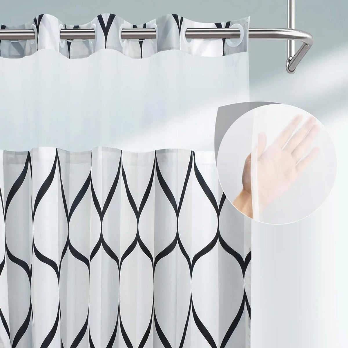 Double-Layer Waterproof Printed Machine Washable Shower Curtain, 1-Count Modern Geometric Bathroom Curtain with Removable Inner Lining, Shower Curtain Liner, Bathroom Decor Supplies, Home Goods, Bathroom Curtains Shower