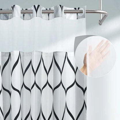 Double-Layer Waterproof Printed Machine Washable Shower Curtain, 1-Count Modern Geometric Bathroom Curtain with Removable Inner Lining, Shower Curtain Liner, Bathroom Decor Supplies, Home Goods, Bathroom Curtains Shower