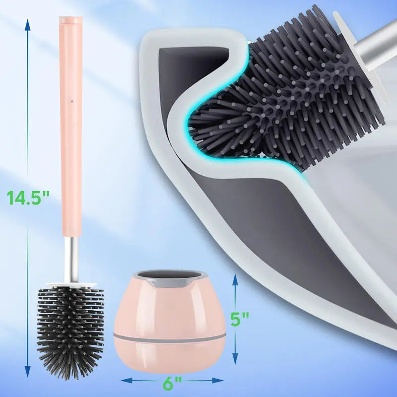 Toilet Brush And Holder Set  Silicone Bowl Cleaner Scrubber With Tweezers For Bathroom Cleaning Rv Accessories House Organization Must-haves - Pink