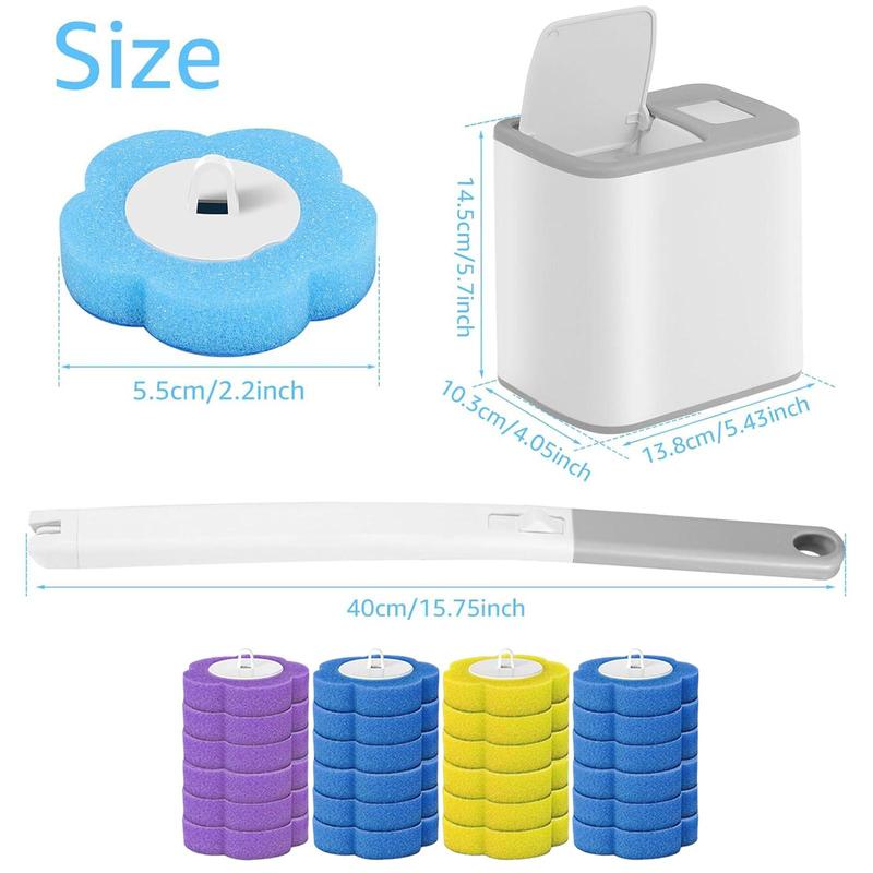 Disposable Toilet Bowl Brush Set with 24 Replacement Heads, Flower Shape Built-In Cleaning Liquid Fresh Head Always, Wall Mounted Anti-Fouling Holder, Long Handle No-Touch Deep Clean Household Bathroom Tool