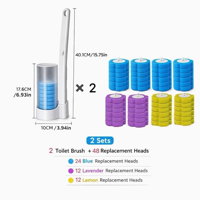 Plastic Body Toilet Cleaning Brush with Stand, Handle & 30 Disposable Replacement Heads, Anti-Fouling No-Scratch Hygienic Bathroom Tool, Easy-to-Clean Single-Use Stick
