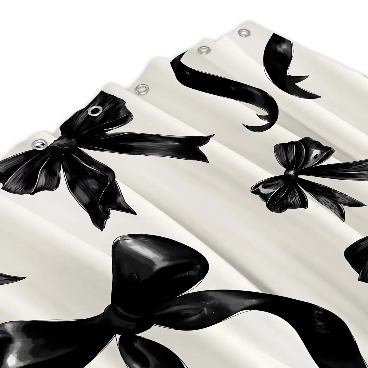 LVRLVR 4Pcs Black Bow Print Minimalist Cream Tone Decorative Set Bathroom Curtains Shower 70.8×70.8 Inch