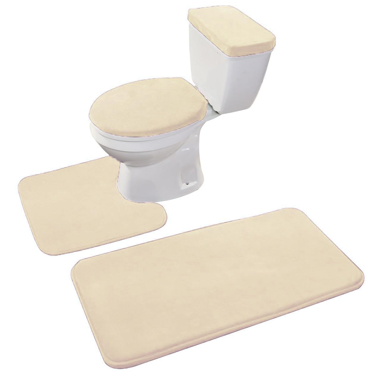 Madeals Bathroom Rug Set 4 Piece with Toilet Lid Cover and Tank Cover Black