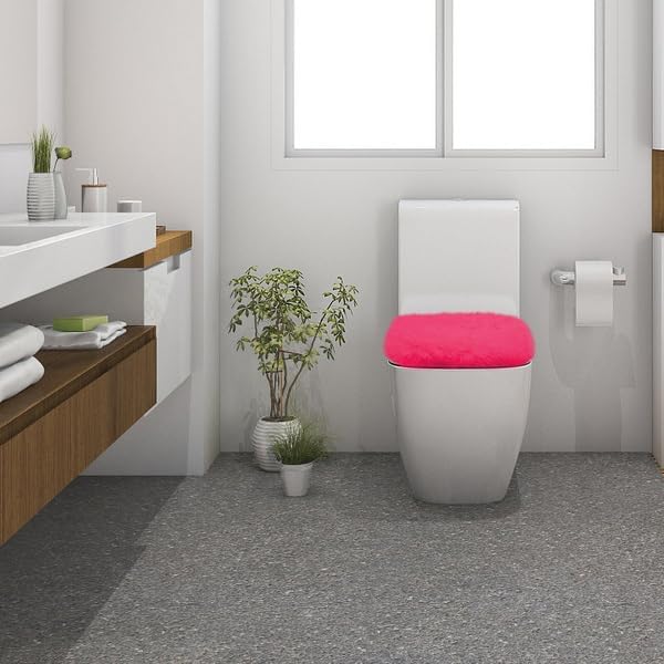 Soft Fluffy Toilet Lid Cover Hot Pink 17.7" x 19.7"