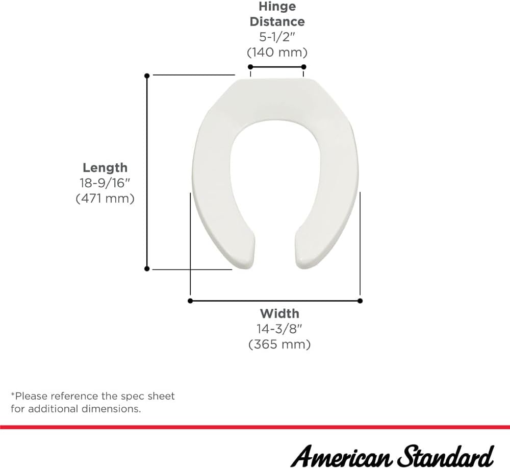 American Standard Commercial Elongated Toilet Seat, Open Front, White