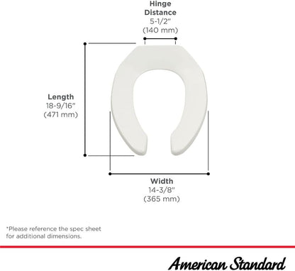 American Standard Commercial Elongated Toilet Seat, Open Front, White