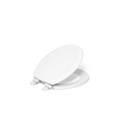 KOHLER Stonewood Quiet-Close, Elongated Toilet Seat Soft Close, Durable Wood, Easy Installation, Universal Fit, Home Essentials, White Finish, K-20466-0