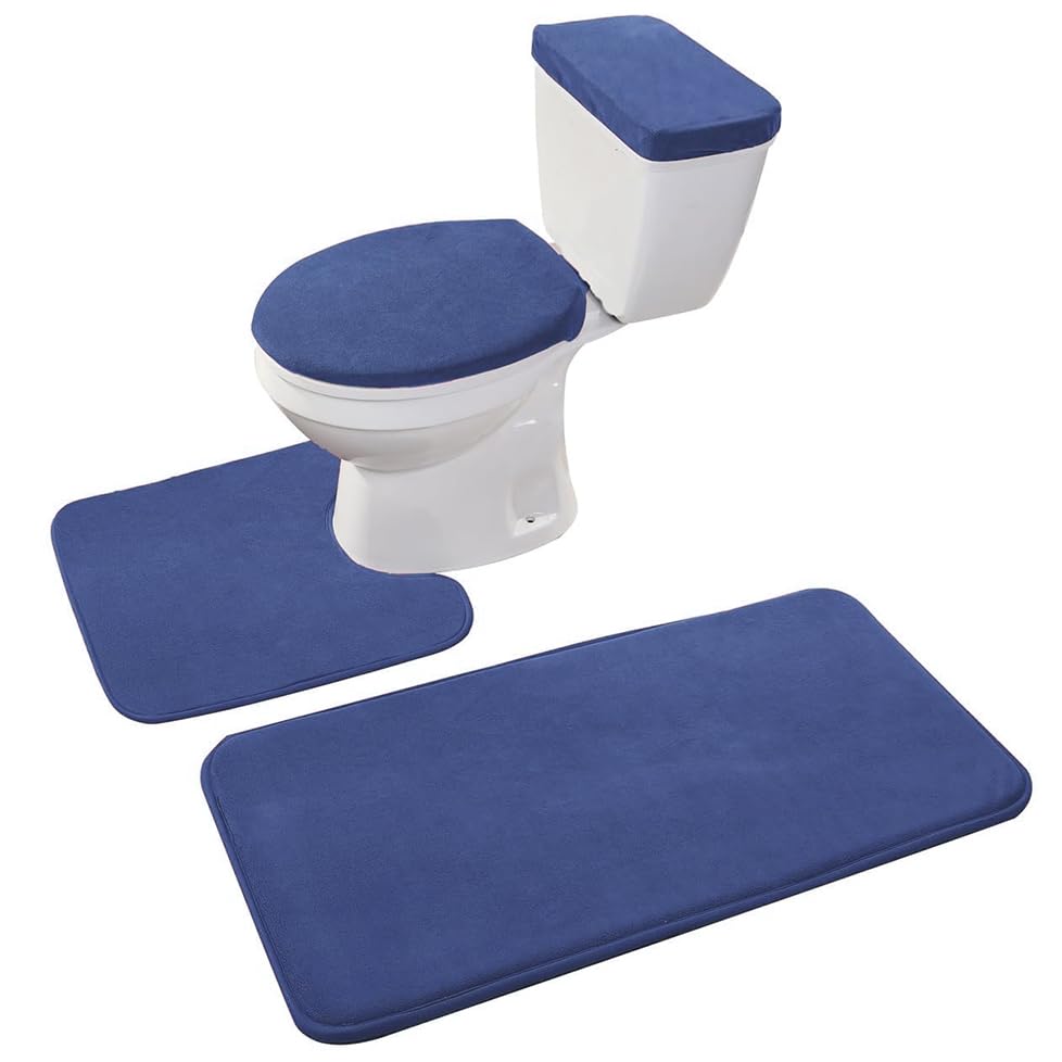 Madeals Bathroom Rug Set 4 Piece with Toilet Lid Cover and Tank Cover Black
