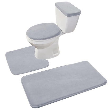 Madeals Bathroom Rug Set 4 Piece with Toilet Lid Cover and Tank Cover Black