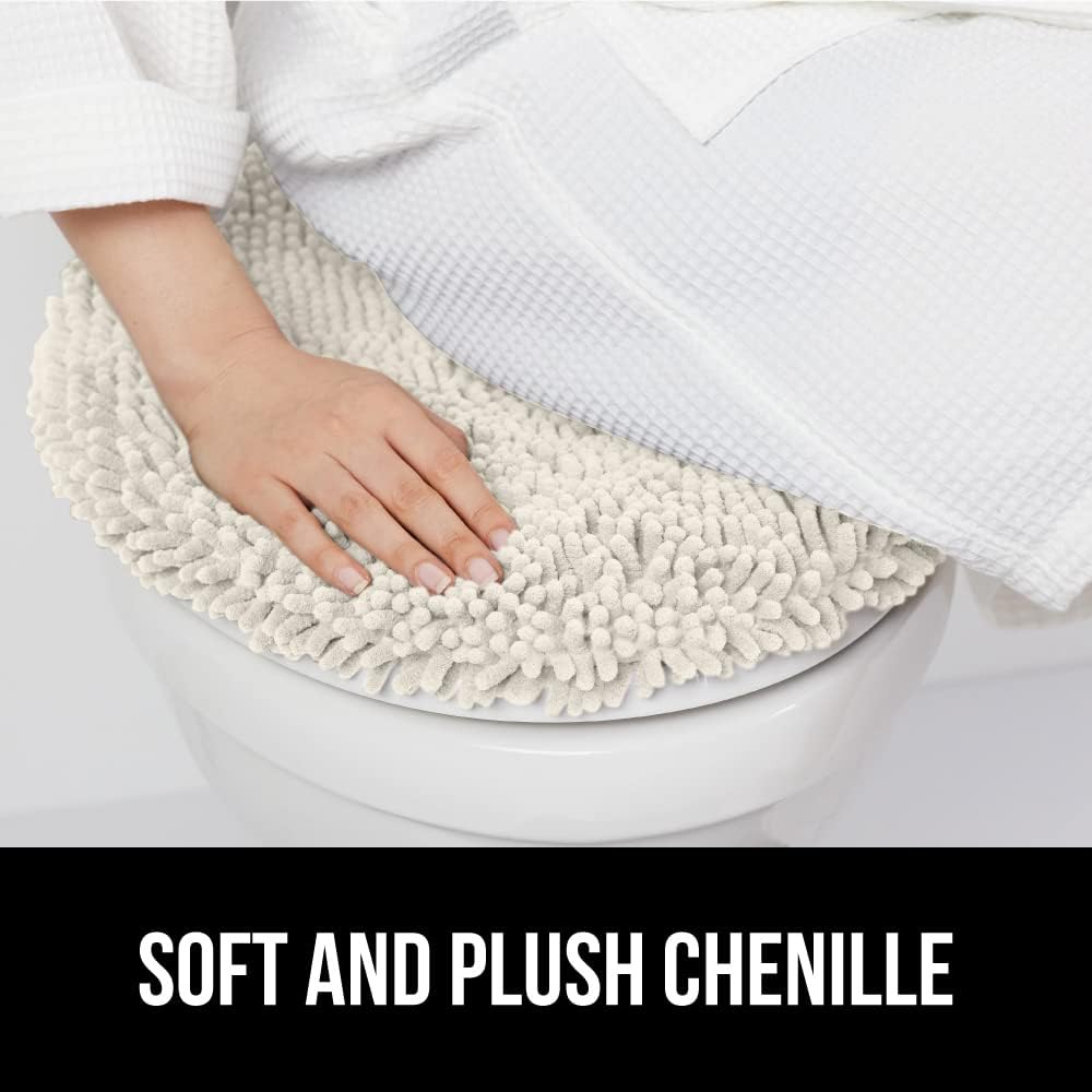 GORILLA GRIP Soft Chenille Toilet Lid Seat Cover, 19.5x18.5 Ivory