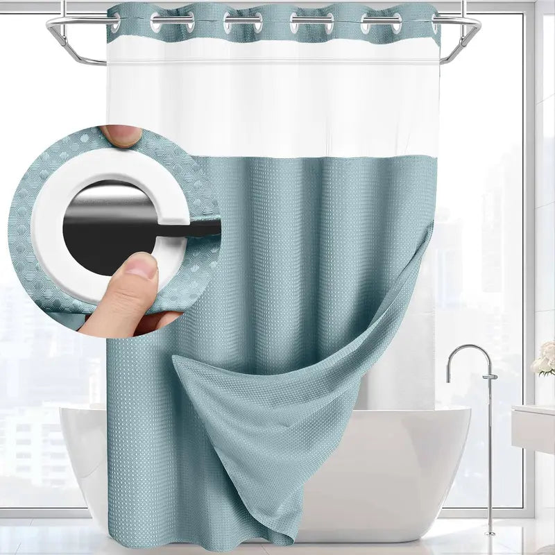 No Hook Washable Waffle Weave Shower Curtain with Snap in Liner -Waterproof Double Layer Shower Curtain With WashableInner Liner,  72 x75 Inch Showercurtain