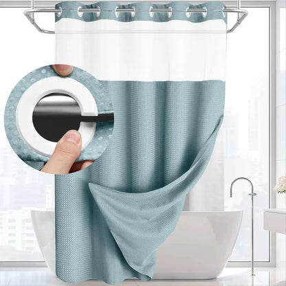 No Hook Washable Waffle Weave Shower Curtain with Snap in Liner -Waterproof Double Layer Shower Curtain With WashableInner Liner,  72 x75 Inch Showercurtain